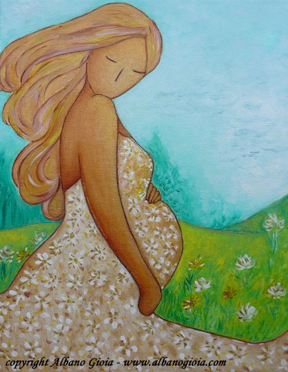 Pregnancy-art-painting-Waiting-in-breeze-and-flowers-EMILY-by-Gioia-Albano-motherhood-art